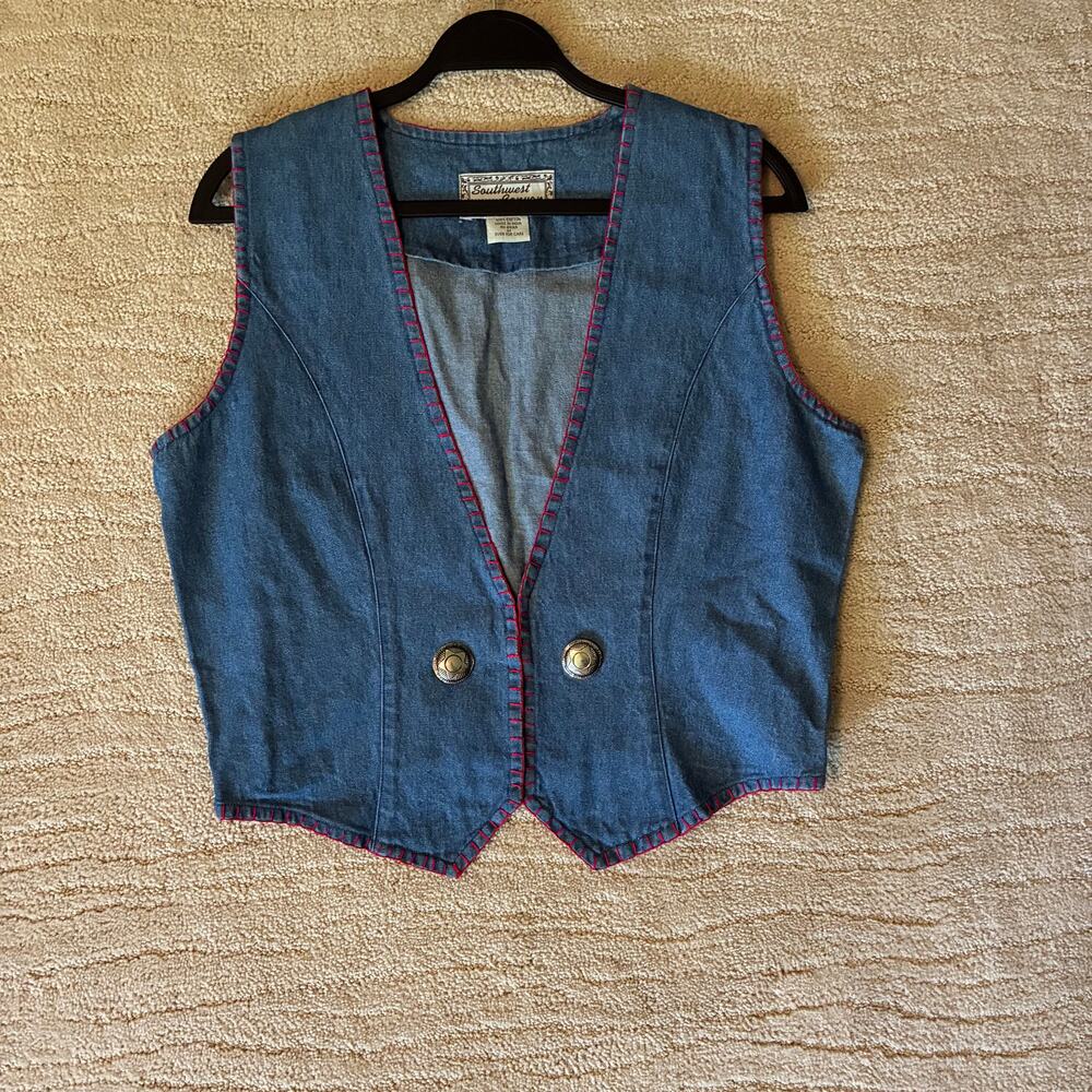 Vintage 90s Southwest Canyon Women M Western Denim Vest Layering Retro Prairie